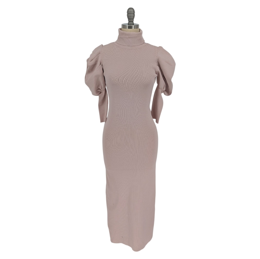 00969 Zara Turtleneck Knit Pointy Shoulder Sweater Dress Pink Size Small preppy
